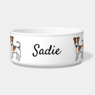 Brown Smooth Coat Jack Russell Terrier Dog &amp; Name Bowl