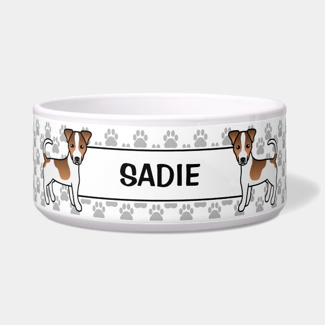 Brown Smooth Coat Jack Russell With Paws & Name Bowl (Front)