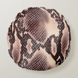 Brown snake leather texture round pillow