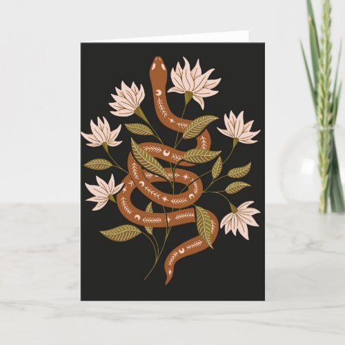 Brown Snake Pink Flowers  Card