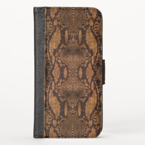 Brown Snake Skin Print iPhone X Wallet Case