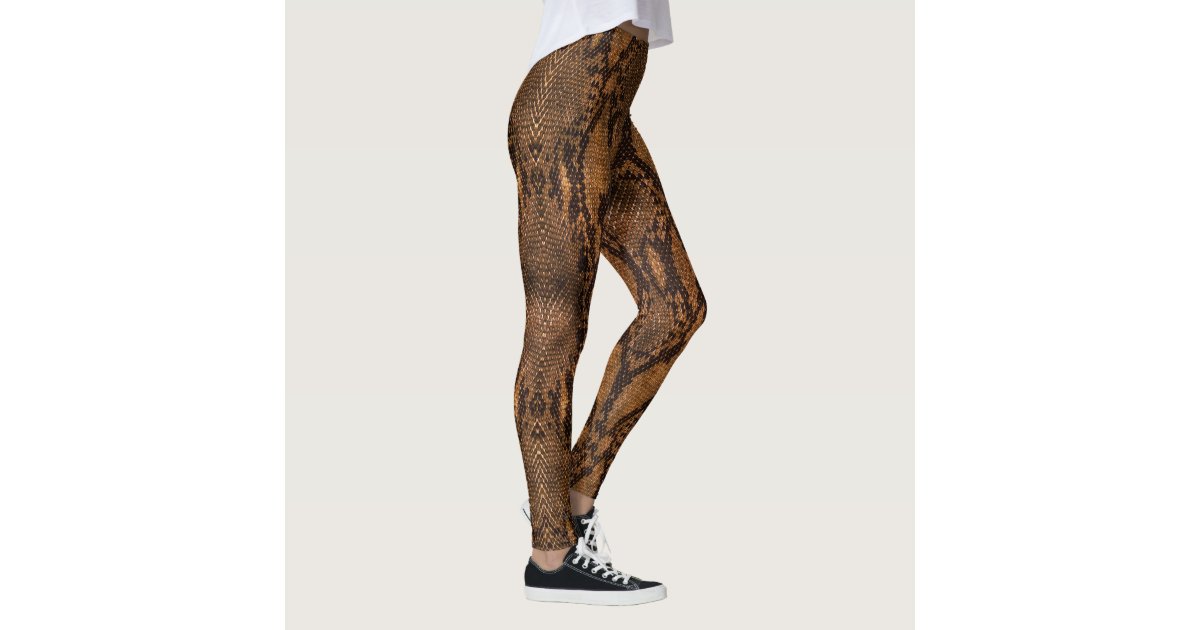 Brown Snake Skin Print Leggings | Zazzle