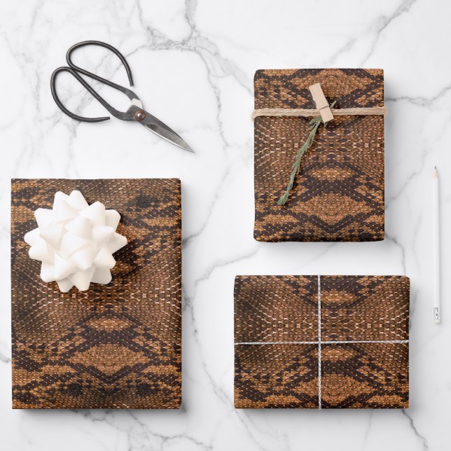 Brown Snake Skin Print Wrapping Paper Sheets (Front)