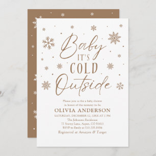 Brown Snowflake Baby It's Cold Outside Baby Shower Invitation
