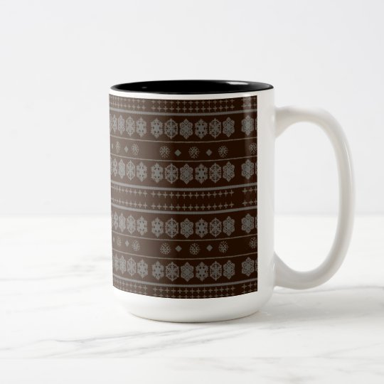 Brown Snowflake Pattern Two-Tone Coffee Mug