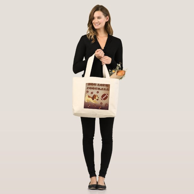 Brown Soccer Football Game Day Sports Dog Large Tote Bag (Front (Model))