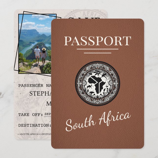 Brown South Africa Passport Save The Date (Front/Back)