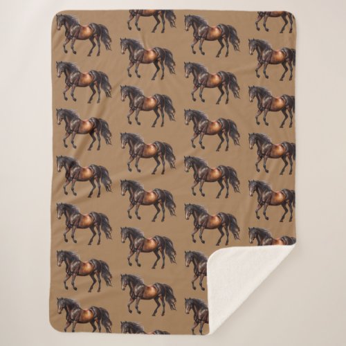 Brown Southwest Animal Horse Cowboy Cowgirl  Sherpa Blanket