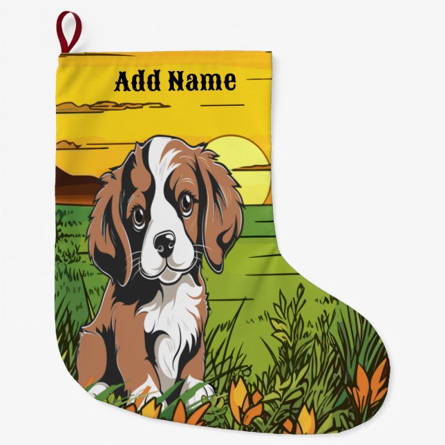 Brown Spaniel Large Christmas Stocking (Front)