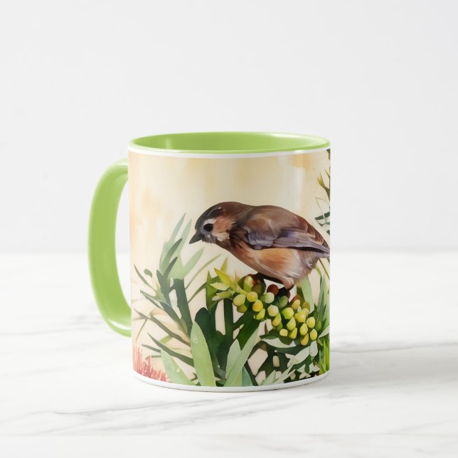 Brown Sparrow Bird Flowers Art Mug Cup (Front Left)