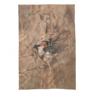 Brown Sparrow Birds Rustic Nature Photography Kitchen Towel
