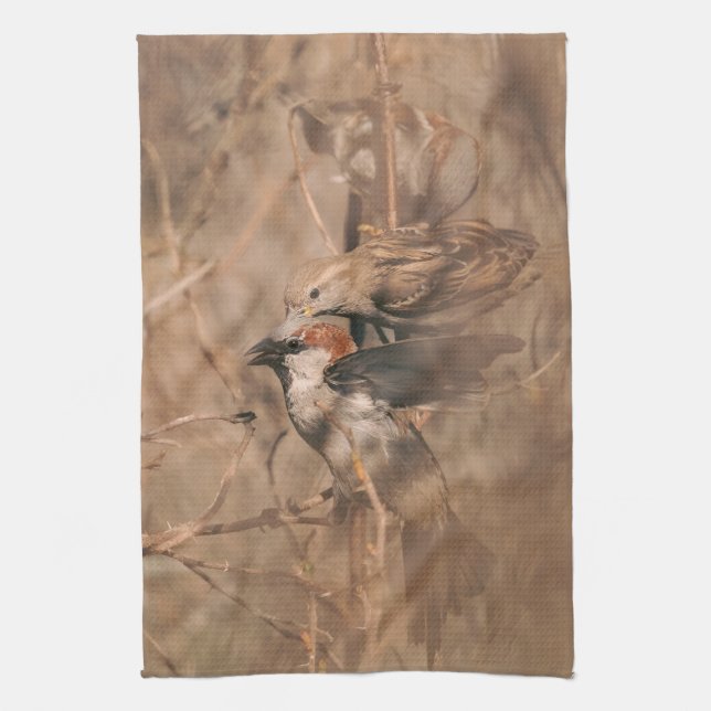 Brown Sparrow Birds Rustic Nature Photography Kitchen Towel (Vertical)