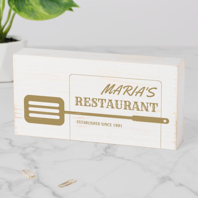 Brown Spatula Restaurant Wooden Box Sign (In Situ Horizontal)