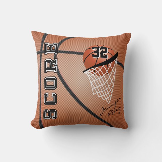 Brown Sport Basketball | DIY Name & Number Throw Pillow (Front)