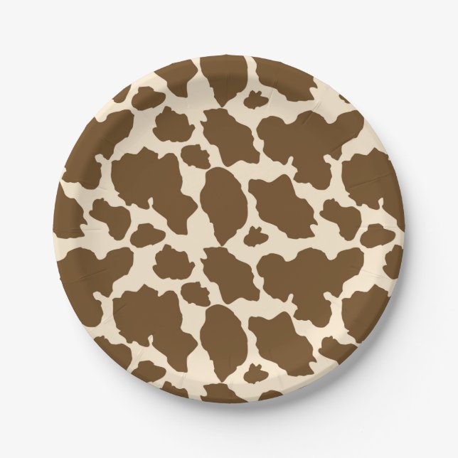 Brown Spots Cow Print Farmer Farm Animals Classy Paper Plates (Front)