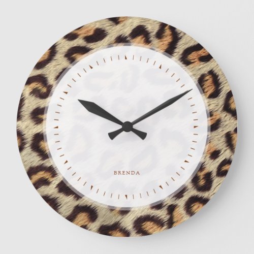 Brown spots leopard faux fur pattern large clock
