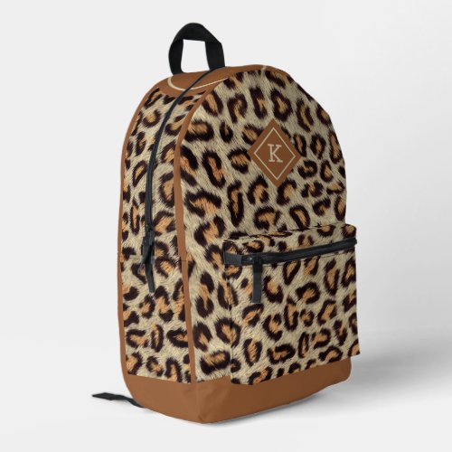 Brown spots leopard fur texture pattern monogram printed backpack