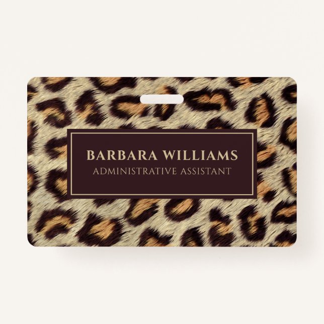 Brown spots leopard pattern faux fur texture badge (Back)