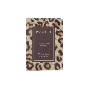 Brown spots leopard pattern faux fur texture passport holder