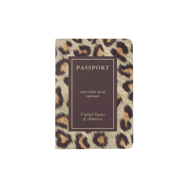 Brown spots leopard pattern faux fur texture passport holder (Front)