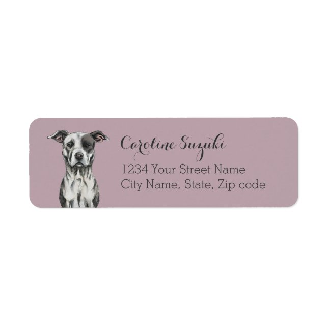 Brown Spotted Cute Pit Bull Terrier Address Label (Front)