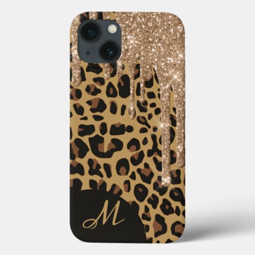 Brown Spotted Jaguar Print with Glitter iPhone 13 Case