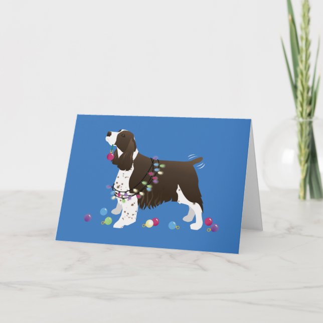 Brown Springer Spaniel Christmas Illustration Holiday Card (Front)