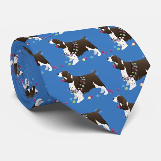 Brown Springer Spaniel Christmas Illustration Neck Tie (Rolled)