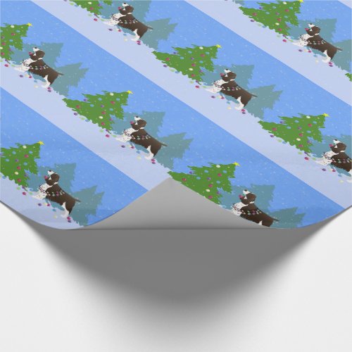 Brown Springer Spaniel Decorating Christmas Tree Wrapping Paper
