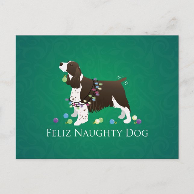 Brown Springer Spaniel Dog Feliz Naughty Dog Postcard (Front)
