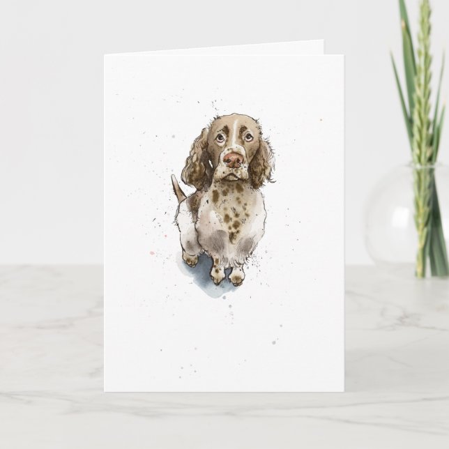 Brown Springer Spaniel illustration Dog Birthday Card (Front)