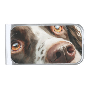 Brown springer spaniel portrait silver finish money clip