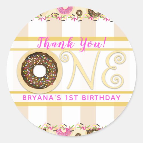 Brown Sprinkle Donut Donuts ONE 1st Birthday Party Classic Round Sticker