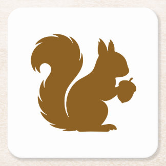 Brown Squirrel Animal Silhouette Square Paper Coaster
