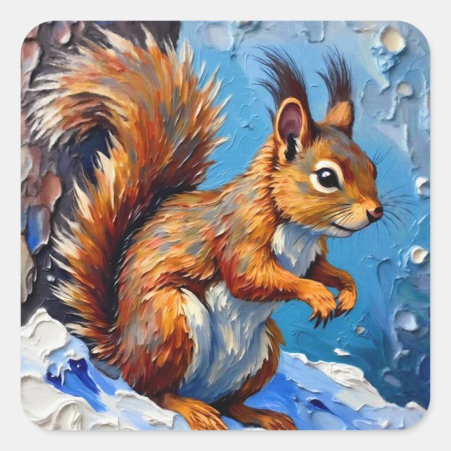 Brown Squirrel in the Snow Square Sticker (Front)