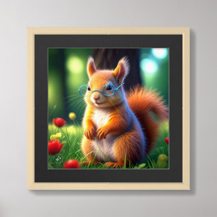 Brown Squirrel Sitting On Grass-43543 Framed Art