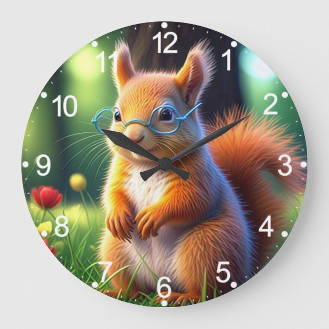 Brown Squirrel Sitting On Grass-43543 Large Clock (Front)