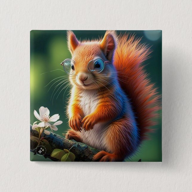 Brown Squirrel Sitting on The Branch-567656 Button (Front)
