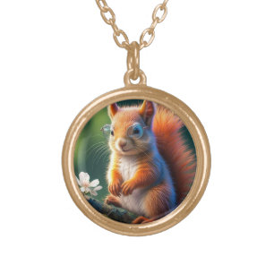 Brown Squirrel Sitting on The Branch-567656 Gold Plated Necklace