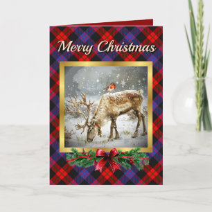 Brown Stag & Robin Tartan Personalized Holiday Card