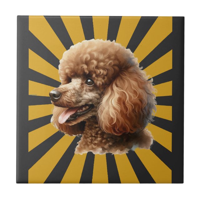 Brown Standard Poodle Retro Sunburst Ceramic Tile (Front)
