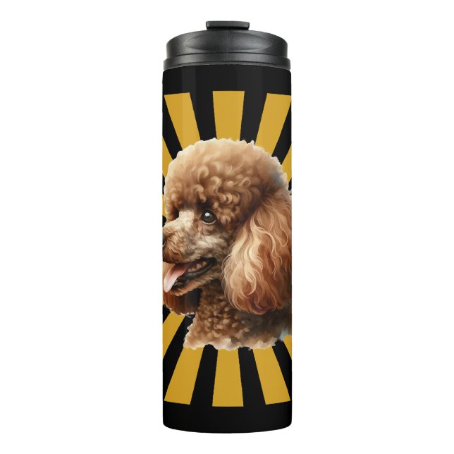 Brown Standard Poodle Retro Sunburst Thermal Tumbler (Front)