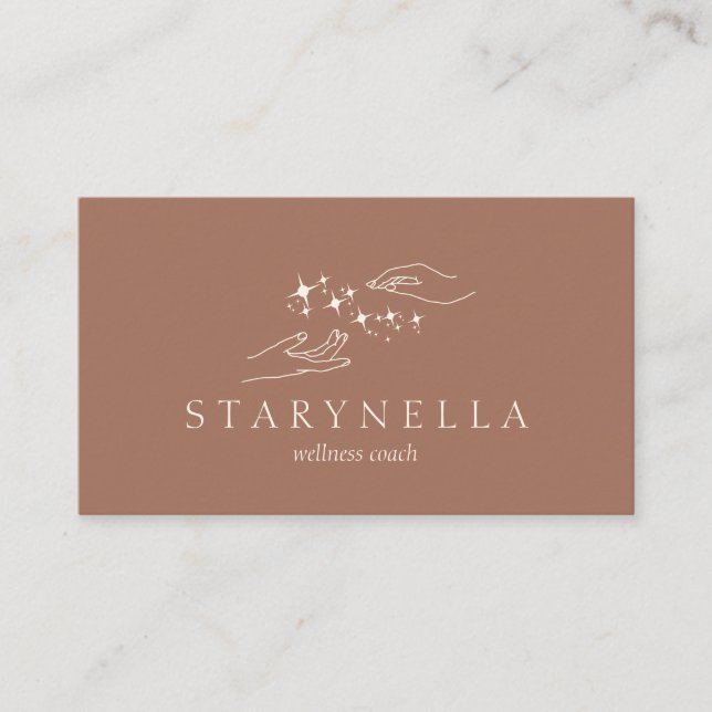 Brown Stars Energy Healing Hands Reiki Therapy Business Card (Front)