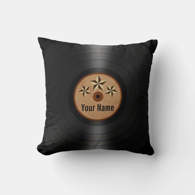 Brown Stars Personalized Vinyl Record Album Throw Pillow (Front)
