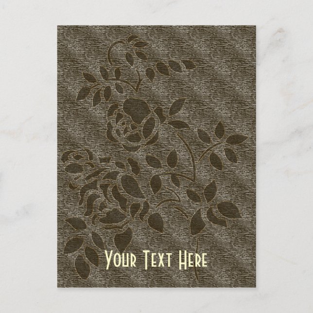 Brown Stencil Rosebud Floral Customizable Postcard (Front)