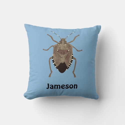 Brown Stink Bug Illustration Blue Personalized Throw Pillow