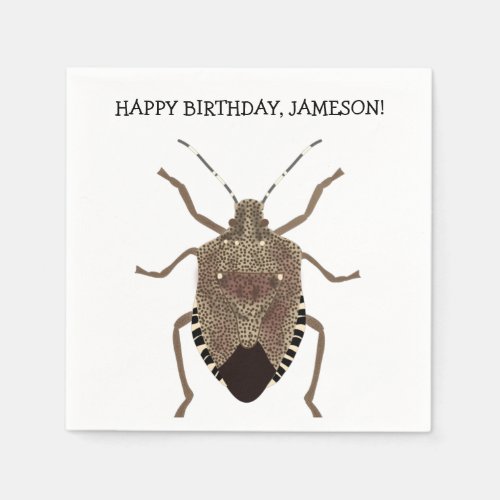 Brown Stink Bug Illustration Personalized Party Napkins