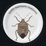 Brown Stink Bug Illustration Personalized Party Paper Plates<br><div class="desc">With a large,  realistic style illustration of a brown marmorated stink bug these paper plates will likely make squeamish party-goers say "Eek!" but they're sure to delight those that are obsessed with insects. They're ready to be personalized with your own message in black lettering.</div>
