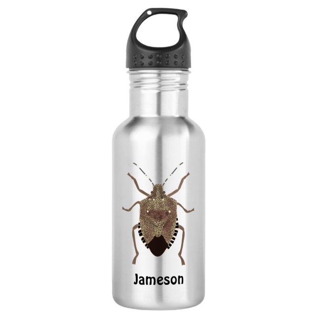 Brown Stink Bug Illustration Personalized Stainless Steel Water Bottle (Front)