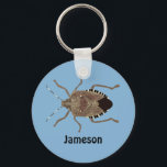 Brown Stink Bug Light Blue Personalized Keychain<br><div class="desc">Create a small personalized gift that's perfect for anyone who loves insects or a funny gag gift for anyone who hates stinkbugs. This keychain feature a realistic style illustration of a brown marmorated stink bug set against a light blue background. It's ready to be personalized with a name in black...</div>